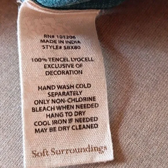 Soft Surroundings Anandi Teal Tencel Jacket/Top with Chenile Accents. Bohemian. - Picture 10 of 12